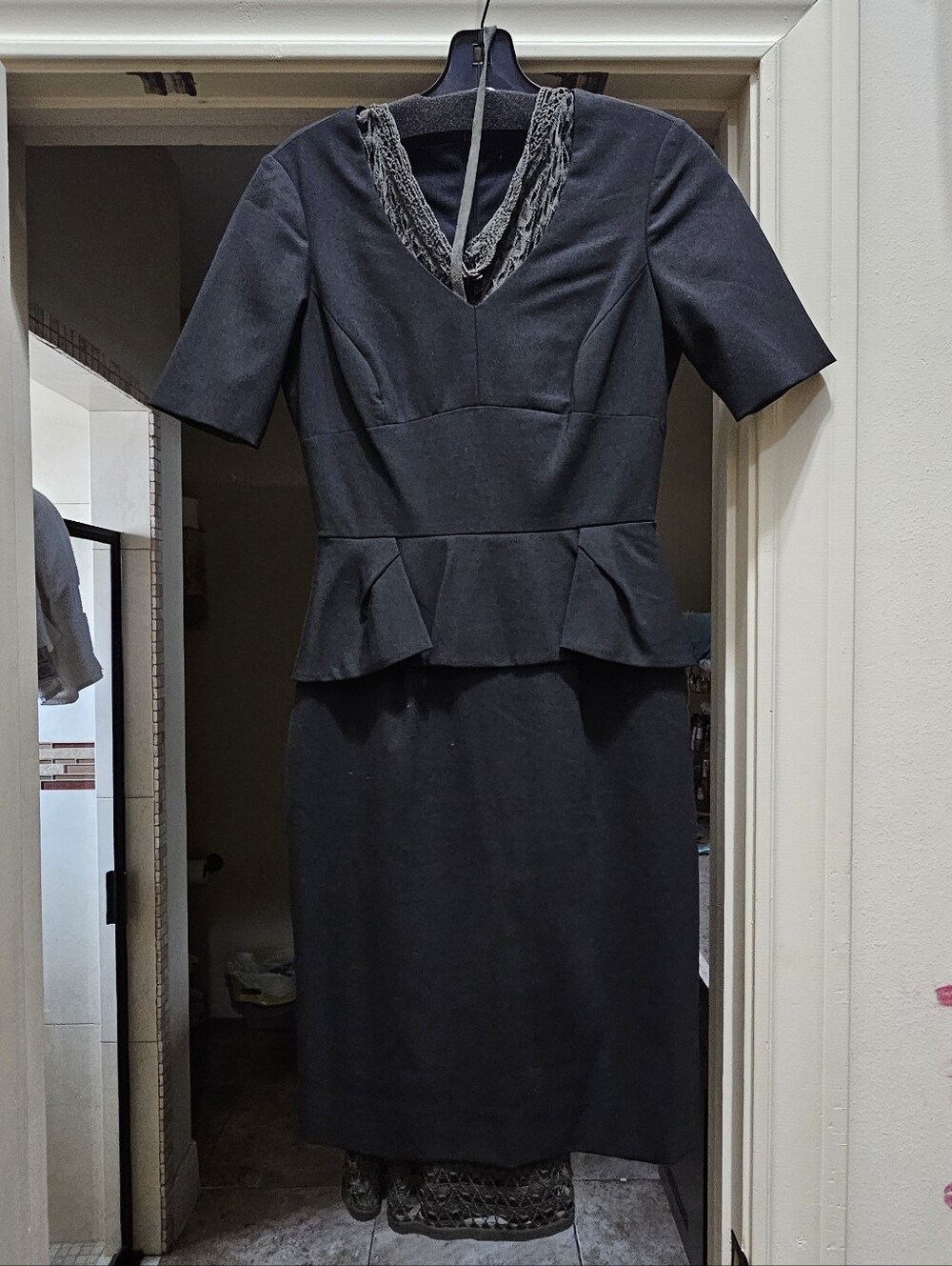 ANTONIO MELANI Black Peplum Sheath Dress with V-Neck